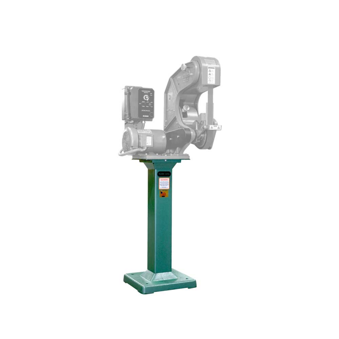 Burr King Fixed Height Pedestal – 32″ w/ Adapter Plate 01 angled view displaying the fixed-height steel pedestal, reinforced base, and adapter plate designed for stable industrial grinder installation.