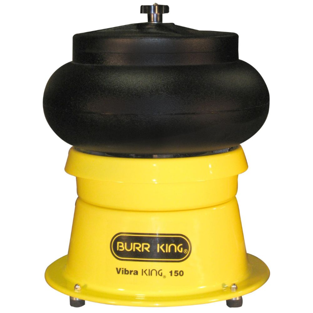 Burr King Vibra KING Bench Top Bowls Models 110, 150 & 200 15000-1 industrial bench top vibratory finishing bowl designed for deburring, polishing, surface conditioning, and finishing applications.