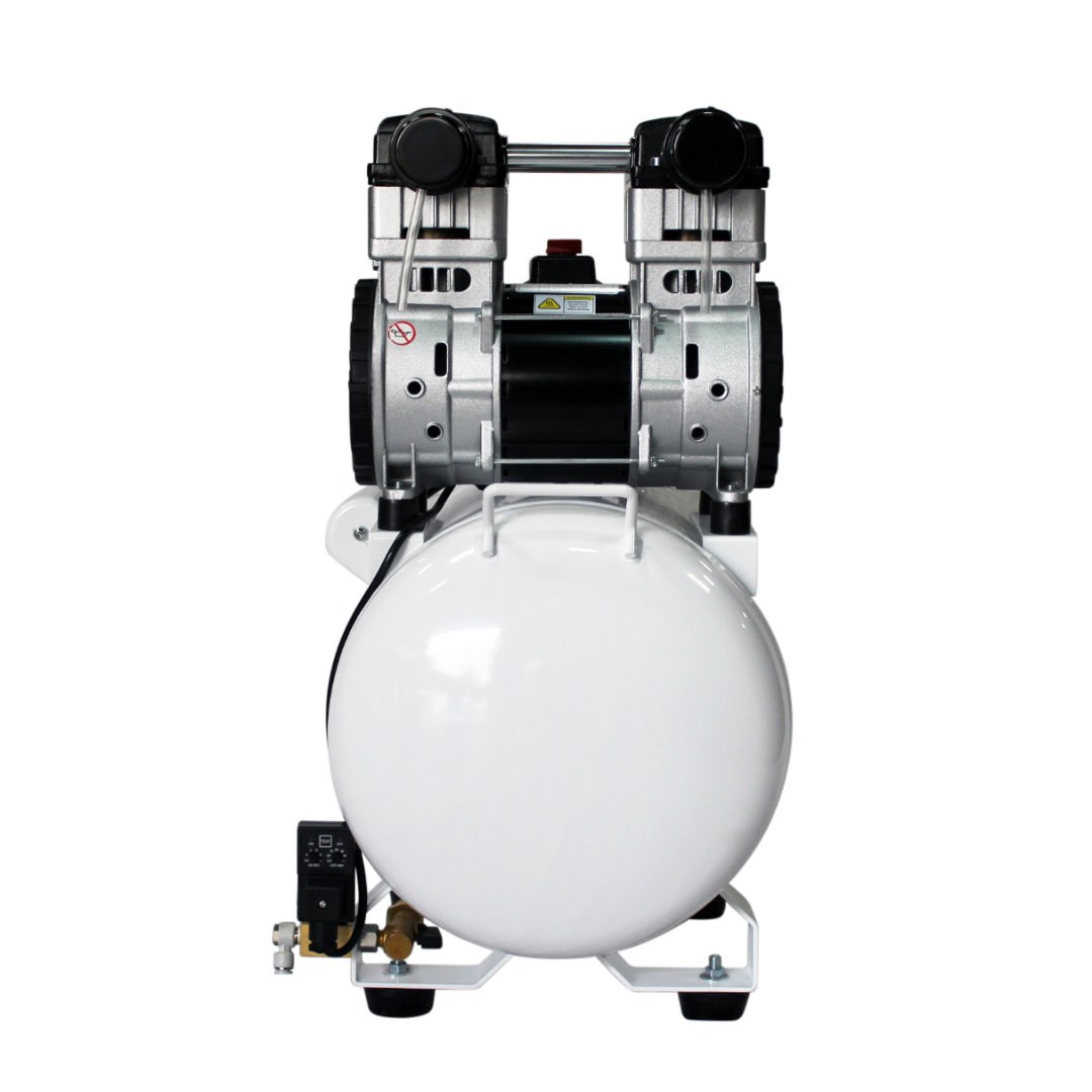 California Air Tools 10020CHAD-22060 Powerful 2.0 Hp Ultra Quiet Oil-Free 10 Gallon Air Compressor angled perspective with dual piston system