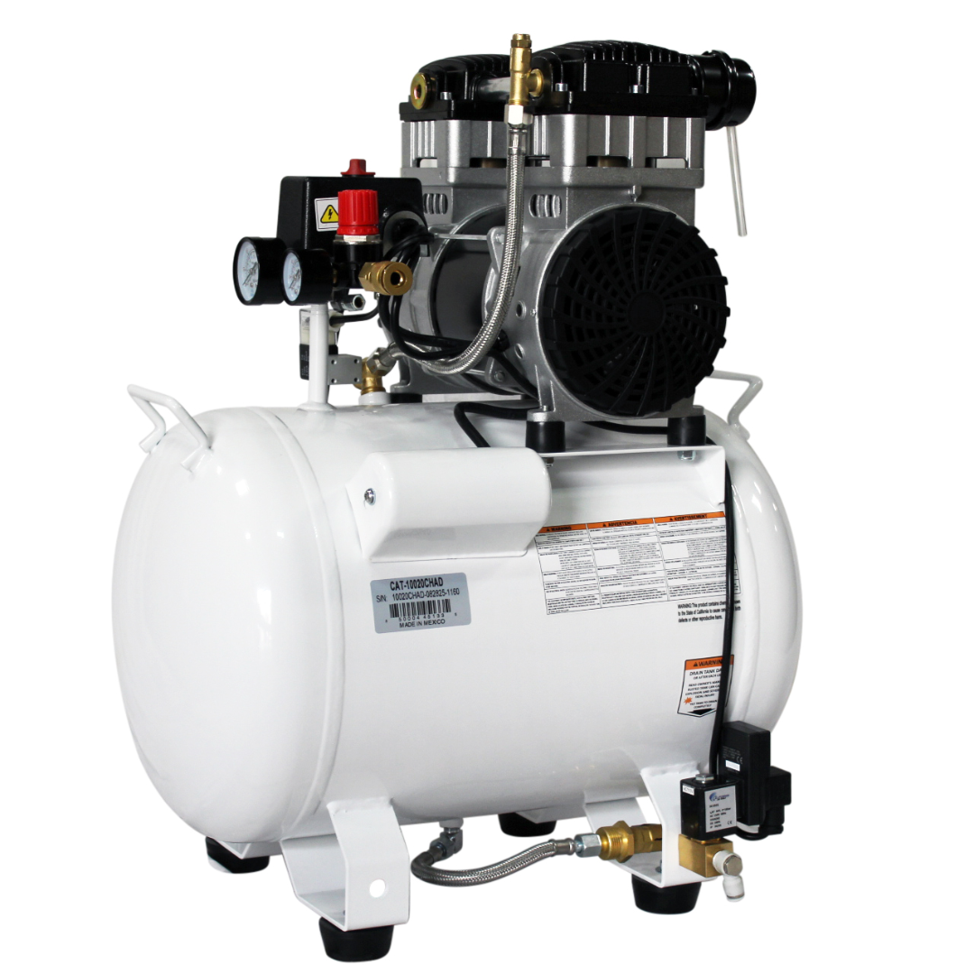 California Air Tools 10020CHAD-22060 Powerful 2.0 Hp Ultra Quiet Oil-Free 10 Gallon Air Compressor rear motor and pump assembly