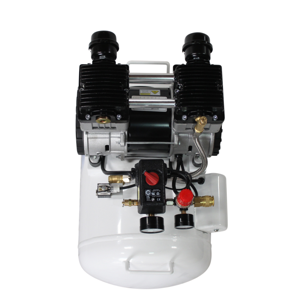 California Air Tools 10020CHAD-22060 Powerful 2.0 Hp Ultra Quiet Oil-Free 10 Gallon Air Compressor top view motor configuration