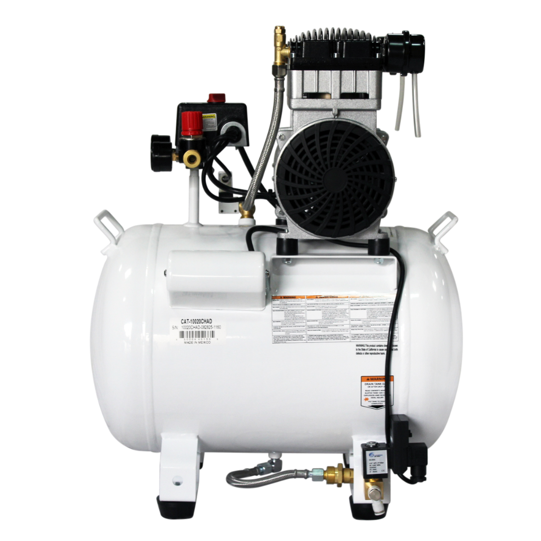 California Air Tools 10020CHAD Powerful 2.0 Hp Ultra Quiet Oil-Free 10 Gallon Air Compressor front view with control panel