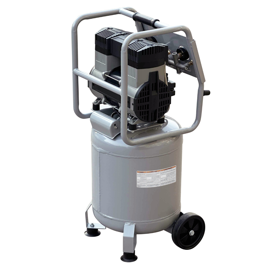 California Air Tools 10020C Ultra Quiet Oil-Free Powerful 2.0 Hp 10 Gallon Air Compressor angled view with wheels and handle