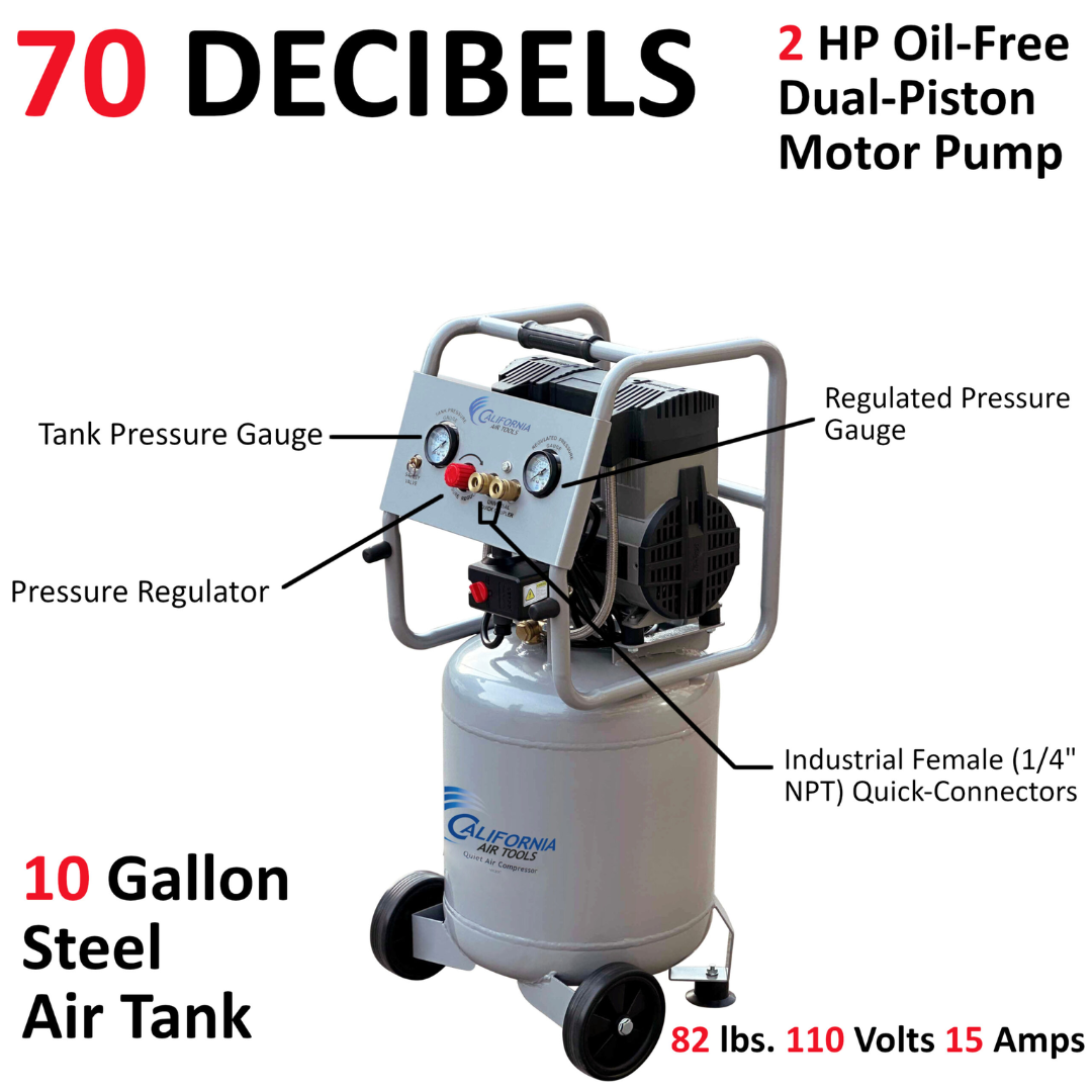 California Air Tools 10020C Ultra Quiet Oil-Free Powerful 2.0 Hp 10 Gallon Air Compressor dual motor configuration illustration