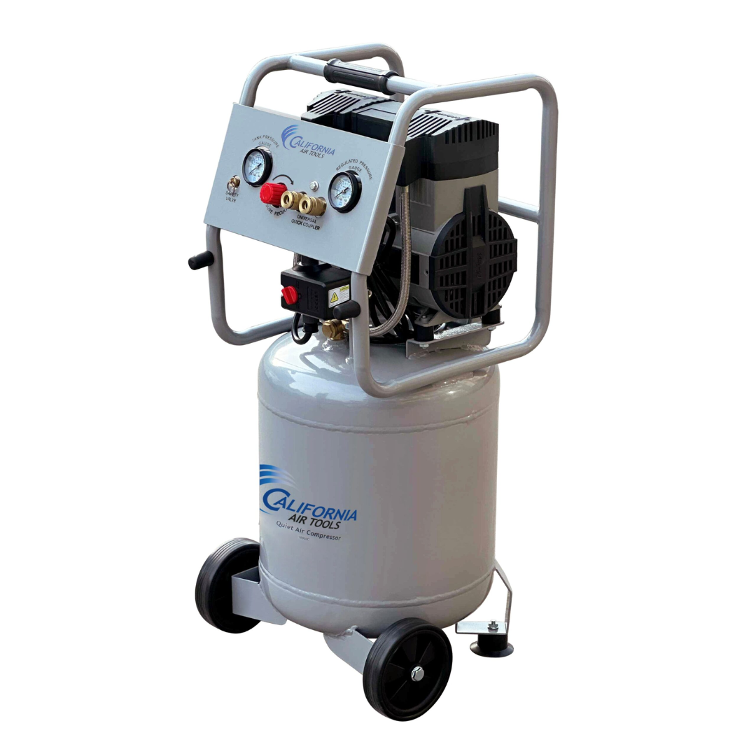 California Air Tools 10020C Ultra Quiet Oil-Free Powerful 2.0 Hp 10 Gallon Air Compressor front control panel close-up