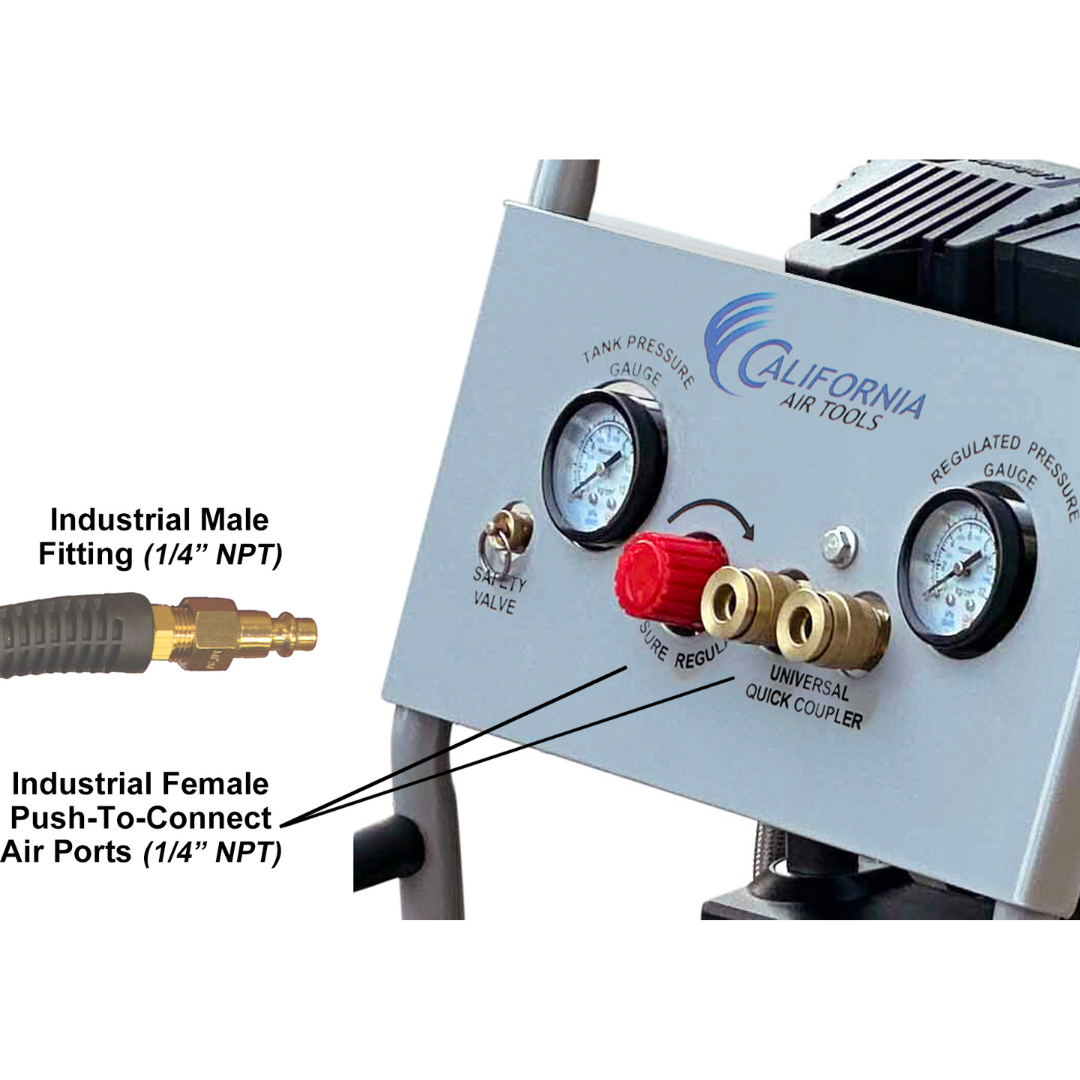 California Air Tools 10020C Ultra Quiet Oil-Free Powerful 2.0 Hp 10 Gallon Air Compressor product feature diagram overview