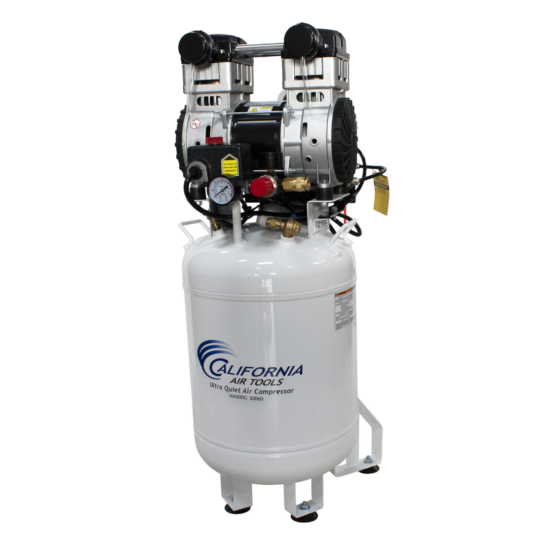 California Air Tools 10020DC-22060 2.0 Hp Ultra Quiet Oil-Free 10 Gallon Air Compressor control panel and regulator close-up