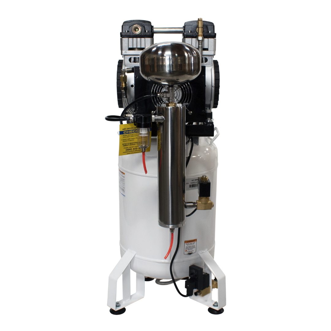 California Air Tools 10020DCAD-22060 2.0 Hp Ultra Quiet Oil-Free 10 Gallon Air Compressor angled view with dual piston pump