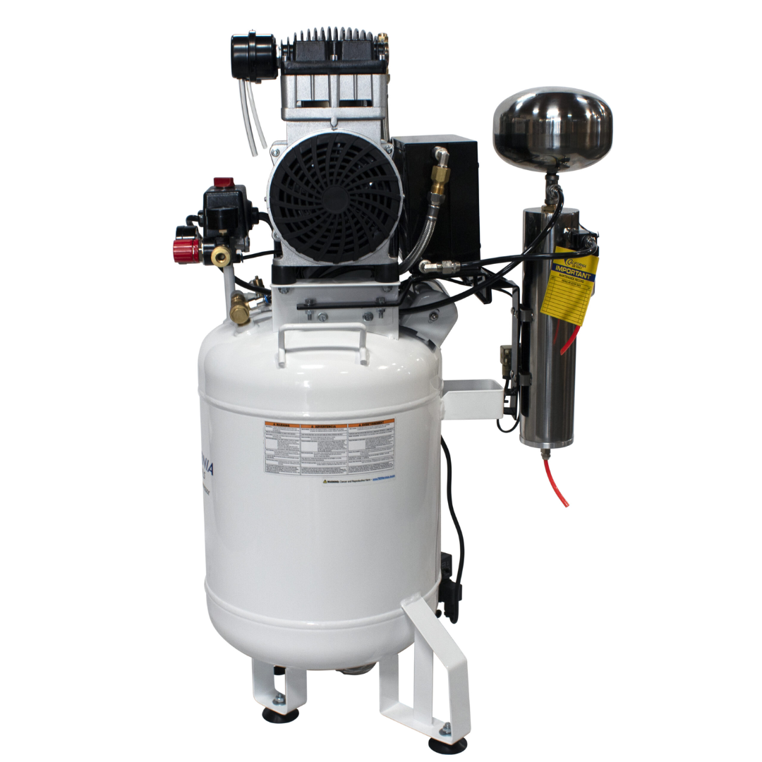 California Air Tools 10020DCAD-22060 2.0 Hp Ultra Quiet Oil-Free 10 Gallon Air Compressor full vertical tank side profile