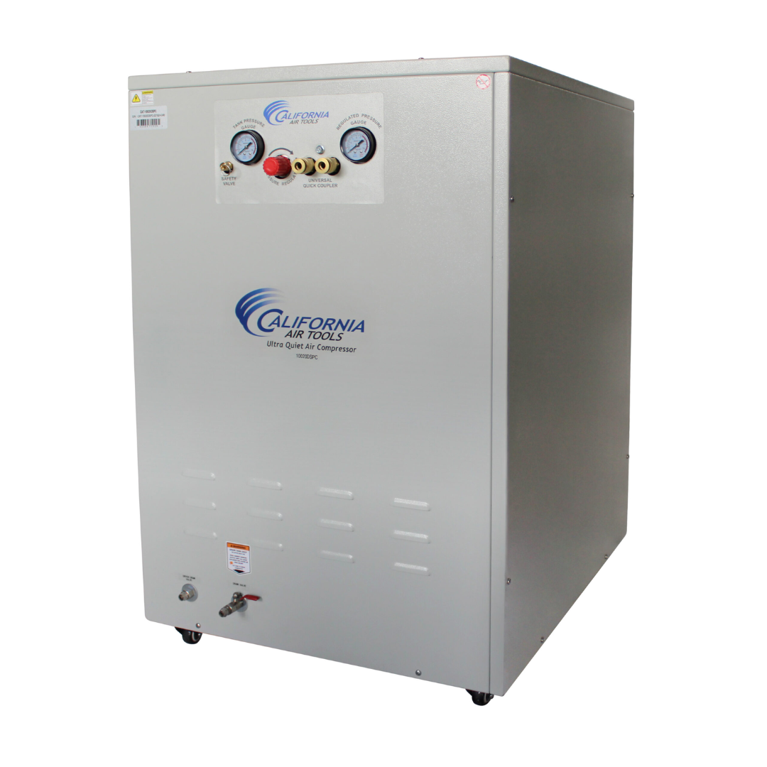 California Air Tools 10020DSPC Powerful 2.0 Hp Ultra Quiet Oil-Free Air Compressor air outlet and fittings detail