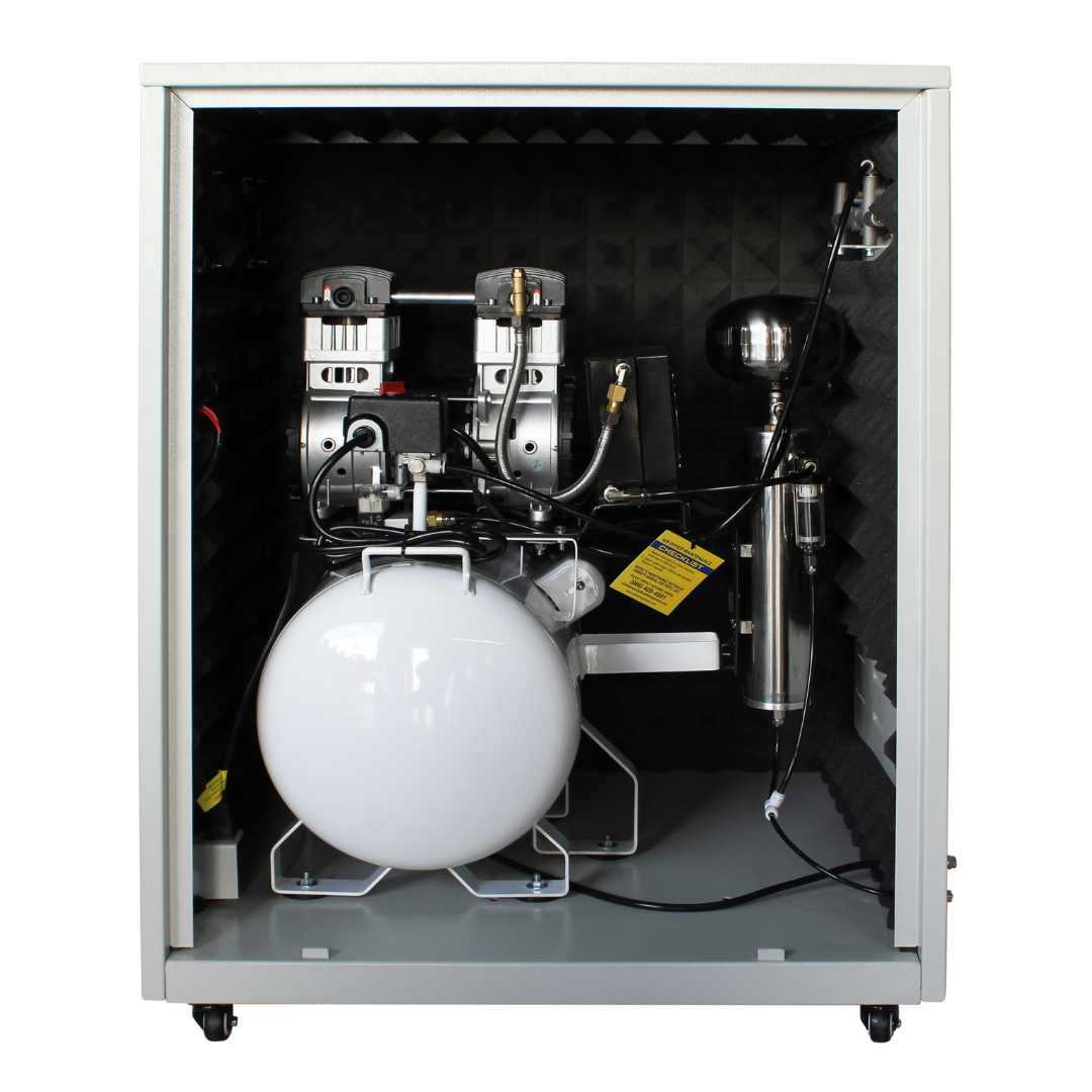 California Air Tools 10020DSPC Powerful 2.0 Hp Ultra Quiet Oil-Free Air Compressor internal system diagram with dual piston pumps