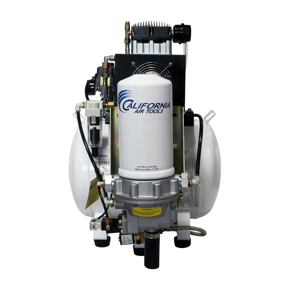 California Air Tools 10020HDCADC Oil-Free Air Compressor top view of dual motor and cooling fan system
