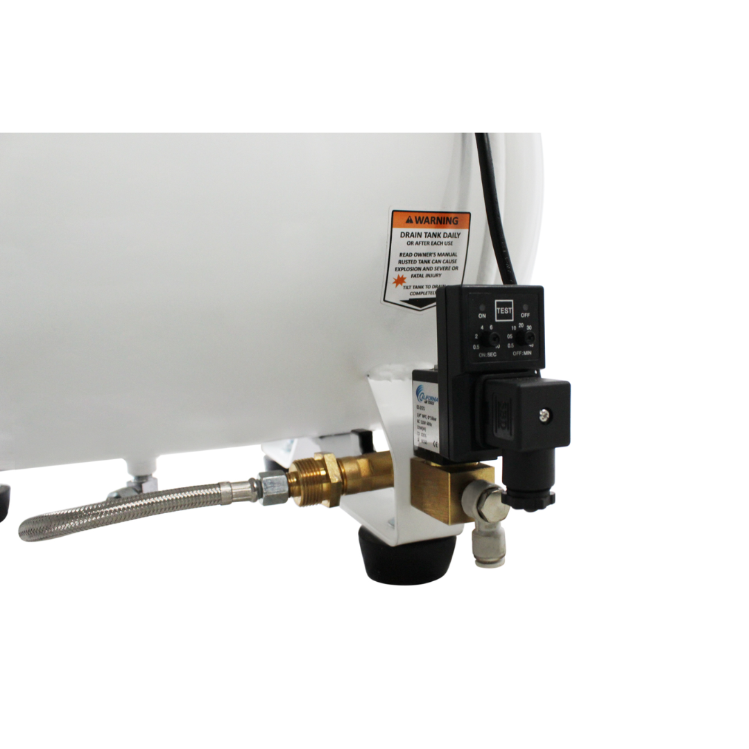California Air Tools 10020SMHAD Oil-Free Air Compressor air outlet and pressure control components detail