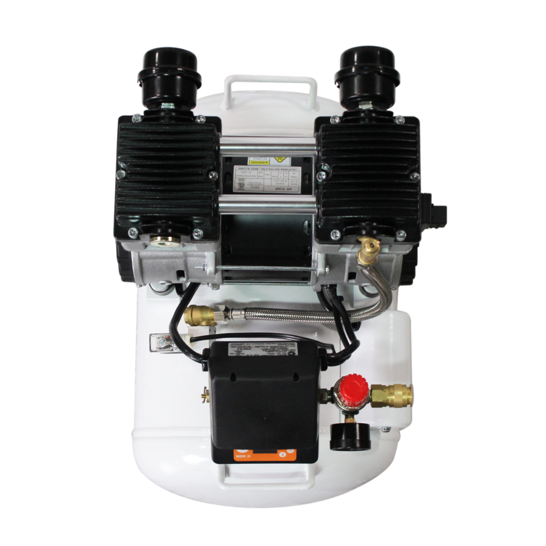California Air Tools 10020SMHAD Oil-Free Air Compressor rear view with dual piston pump system