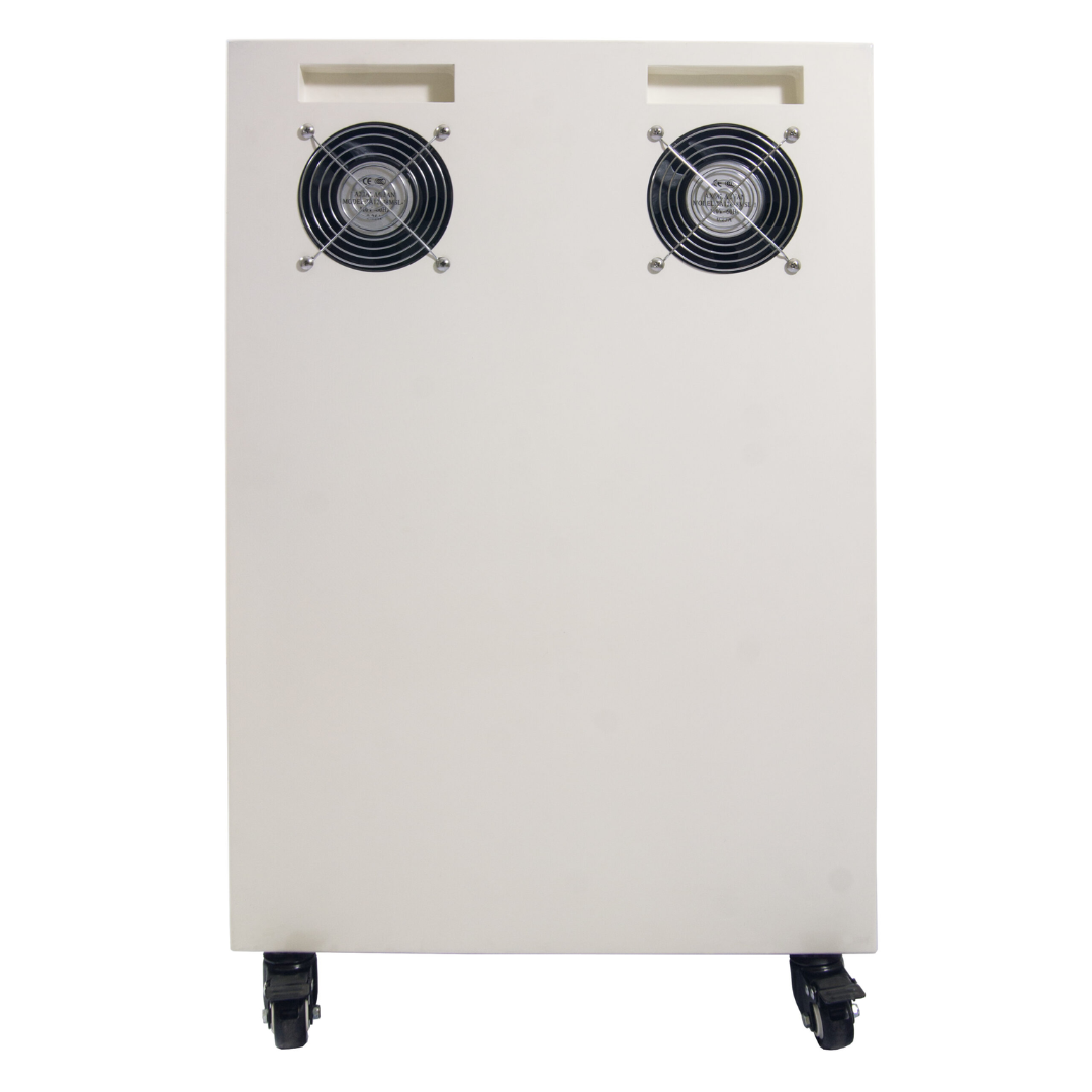 California Air Tools 10020SPCAD Ultra Quiet 2.0 Hp Oil-Free 10 Gallon Air Compressor front exterior view with dual pressure gauges and enclosed cabinet