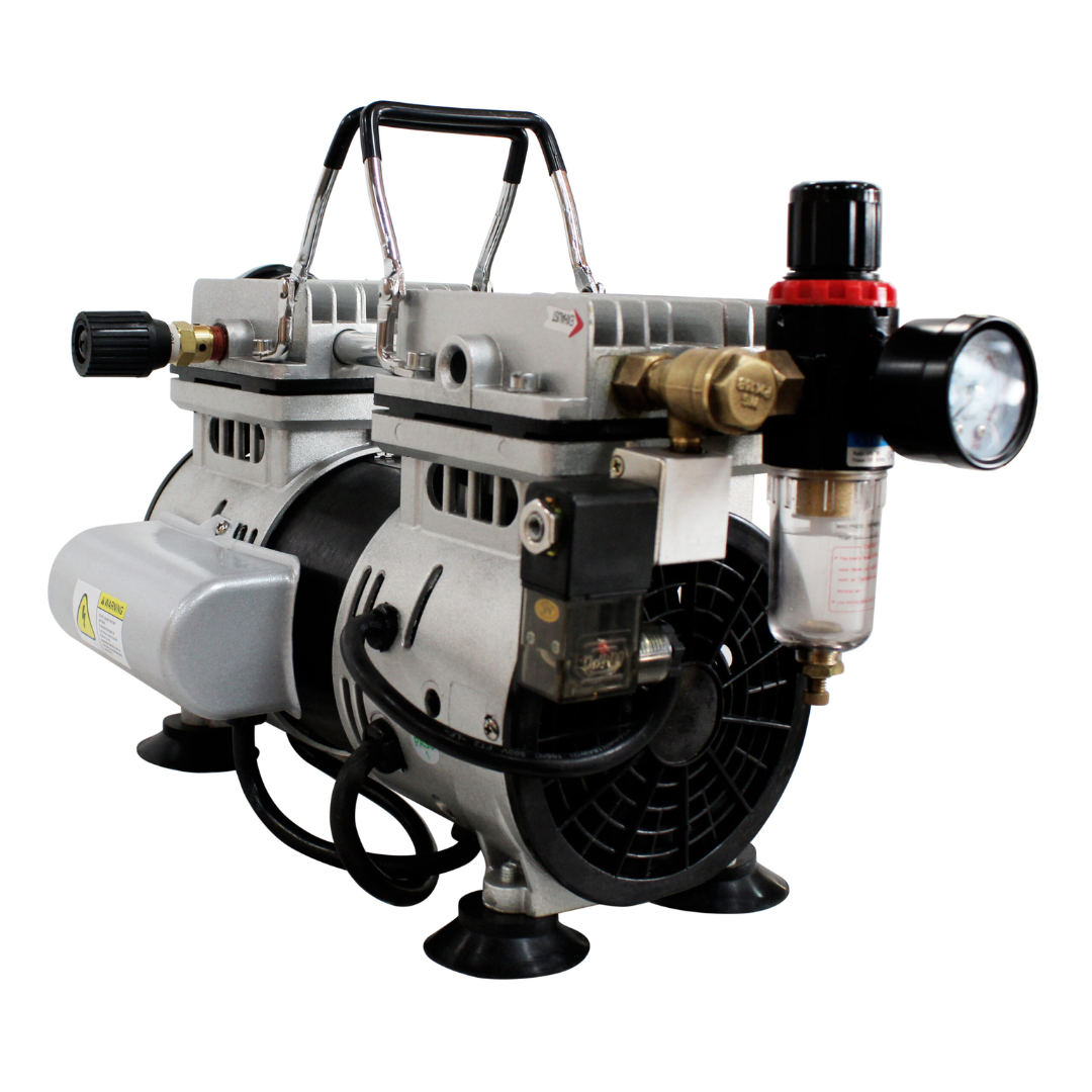 California Air Tools 10TL Ultra Quiet 1.0 Hp Oil-Free Tankless Air Compressor front view showing compact lightweight design and carry handle