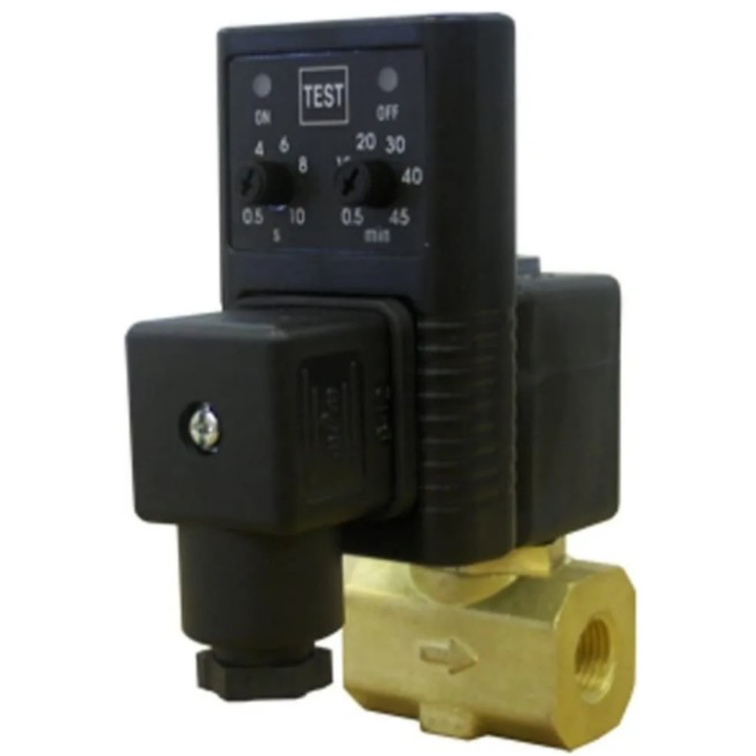California Air Tools 110V Auto Drain Valve with Plug EZ-2321-PC control unit close-up with timer settings