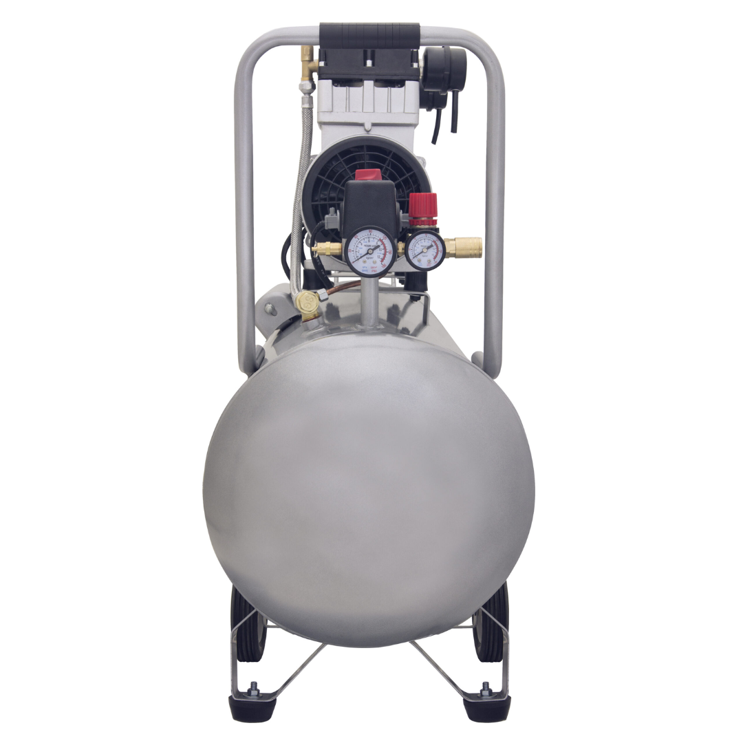 California Air Tools 15020C Ultra Quiet 2.0 Hp 15 Gallon Air Compressor front angled view showing motor and tank assembly