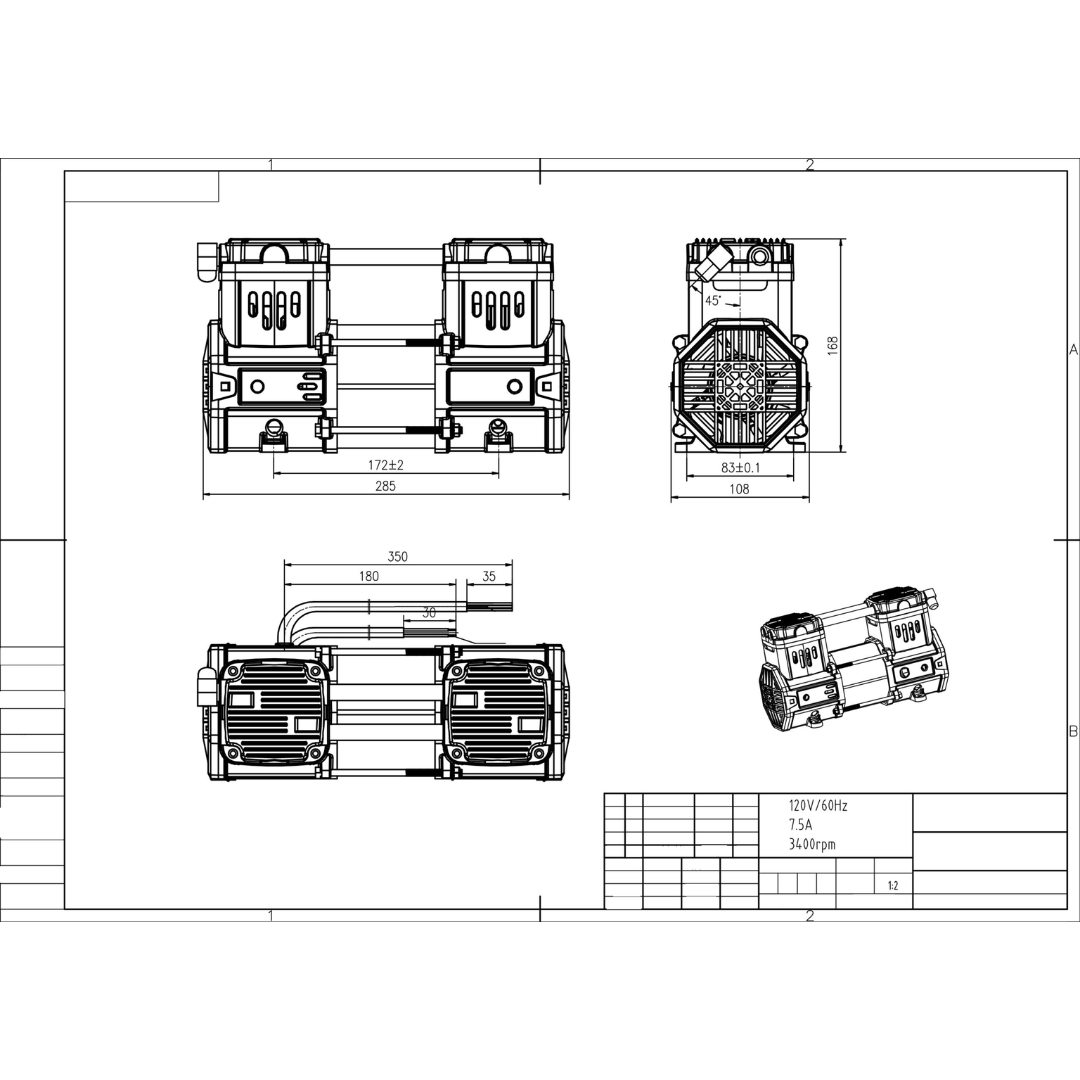 California Air Tools 1510 Quiet Air Compressor noise level comparison chart highlighting 75 dB operation