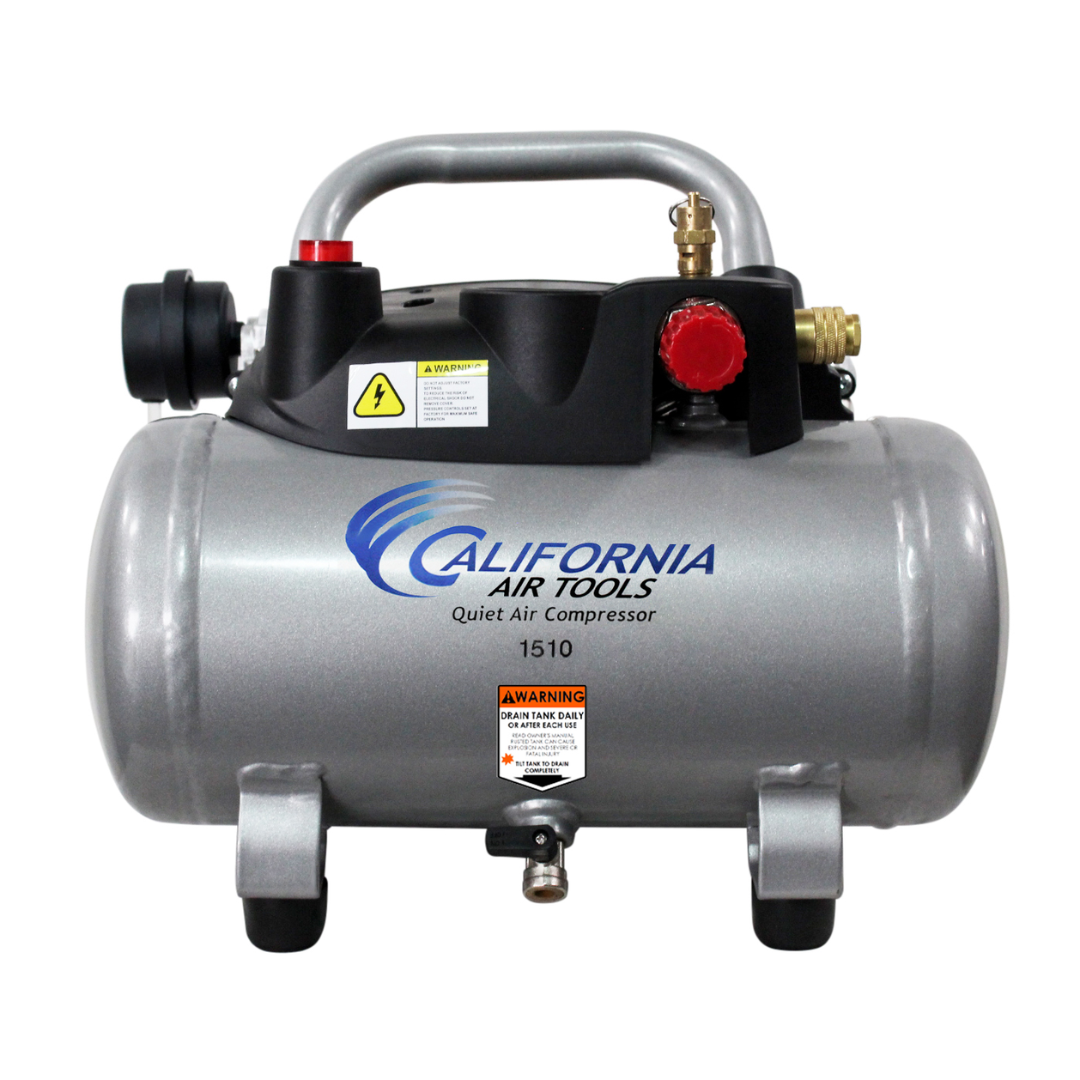 California Air Tools 1510 Quiet Air Compressor rear view highlighting dual piston motor and cooling design