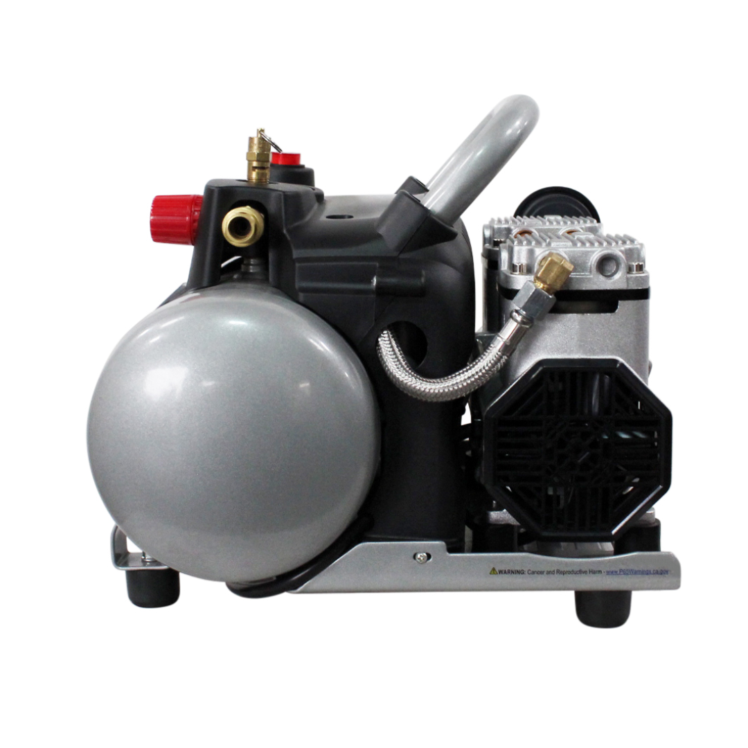 California Air Tools 1510 Quiet Air Compressor top view with handle, gauges, and controls layout