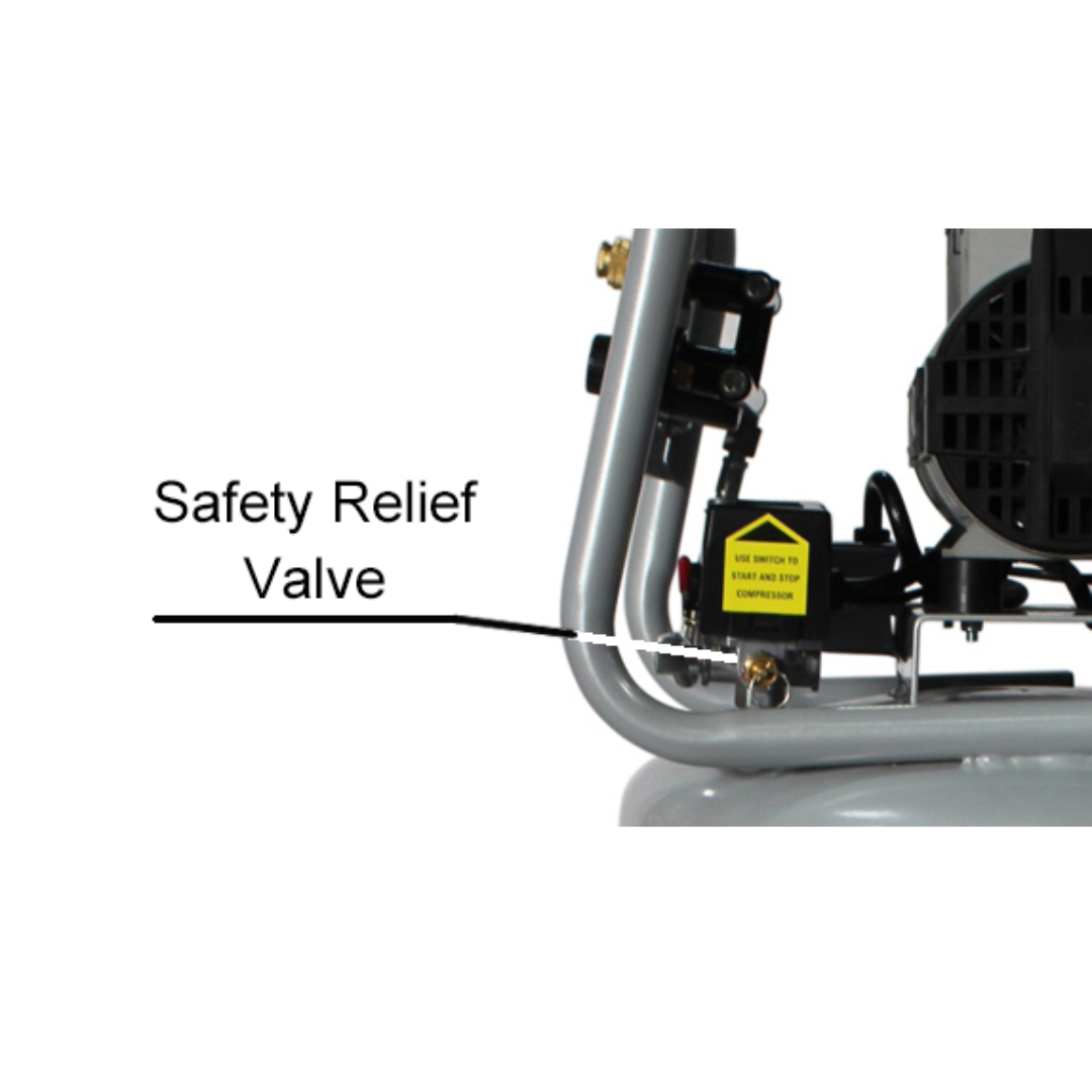 California Air Tools 20015 Ultra Quiet 1.5 Hp 20 Gallon Air Compressor safety relief valve close-up