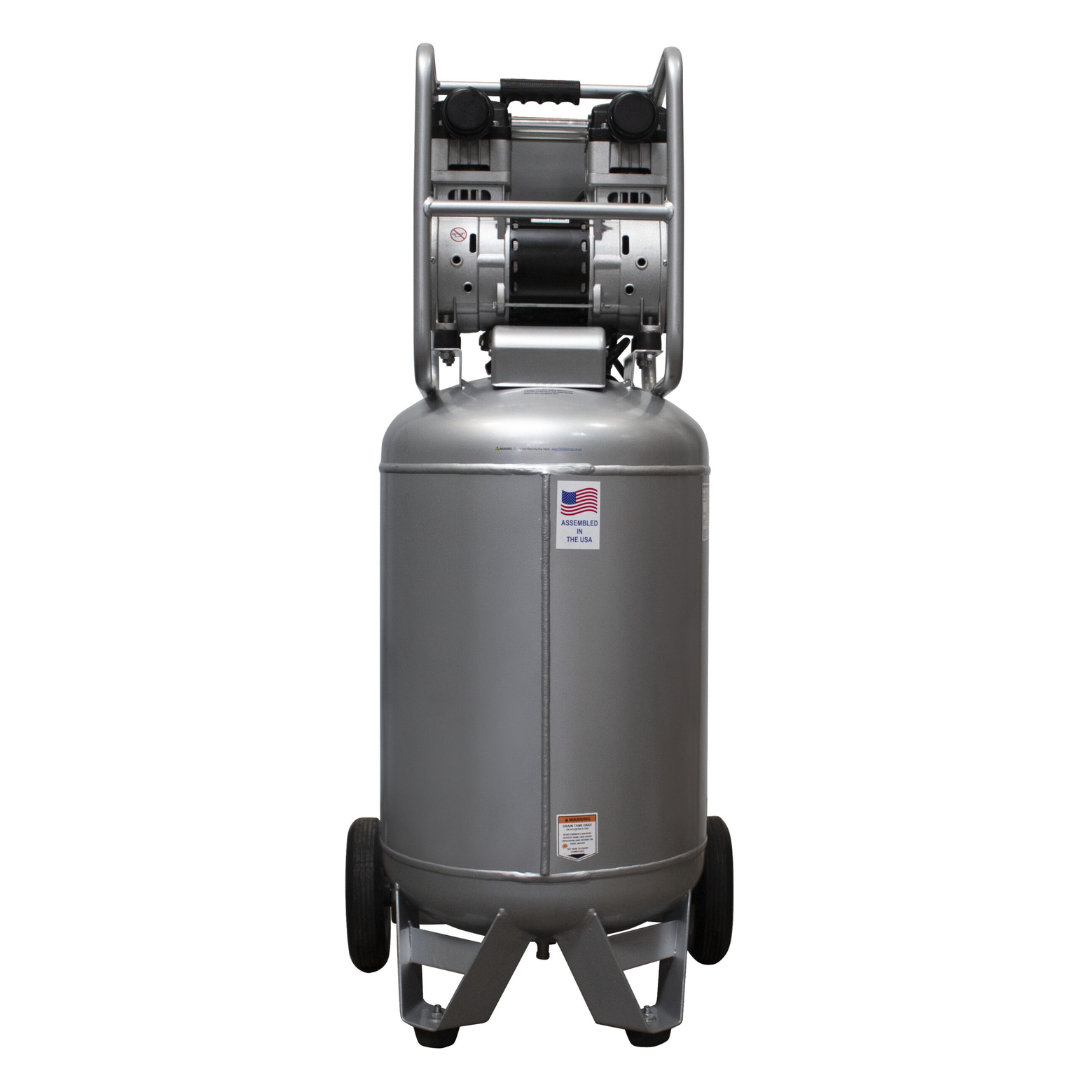 California Air Tools 20020AD Ultra Quiet 20-Gallon Air Compressor rear view showing motor housing and airflow system