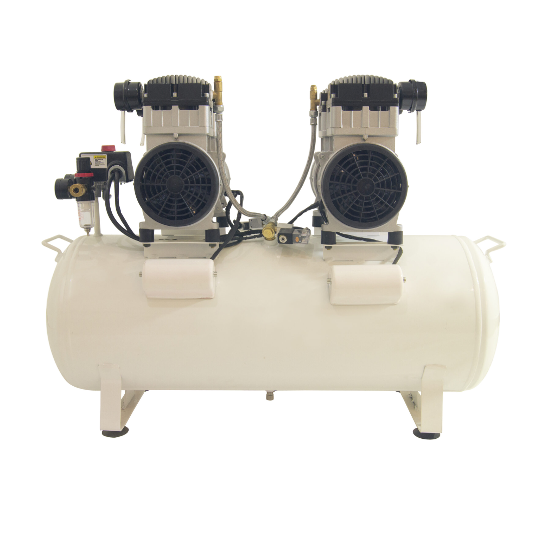 California Air Tools 20040C Powerful 4.0 Hp Ultra Quiet & Oil-Free Air Compressor alternate angle highlighting dual motors and piping