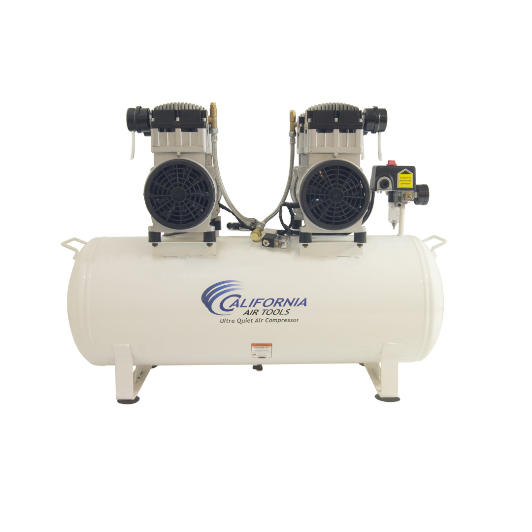 California Air Tools 20040C Powerful 4.0 Hp Ultra Quiet & Oil-Free Air Compressor side view displaying twin pump configuration