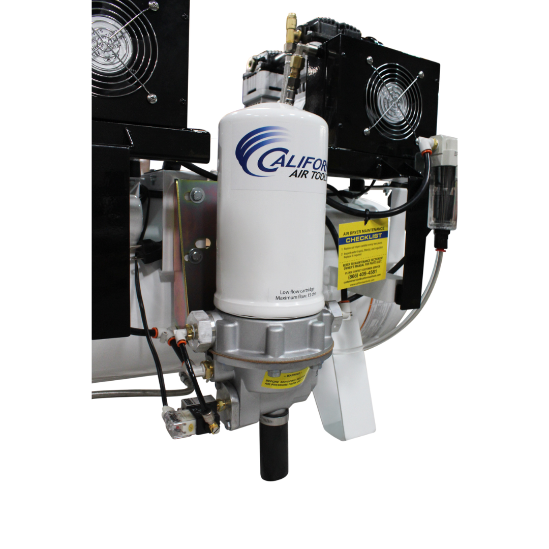 California Air Tools 20040DSMADC Powerful 4.0 Hp SMART Ultra Quiet & Oil-Free 20 Gallon Air Compressor with control panel and wiring components.