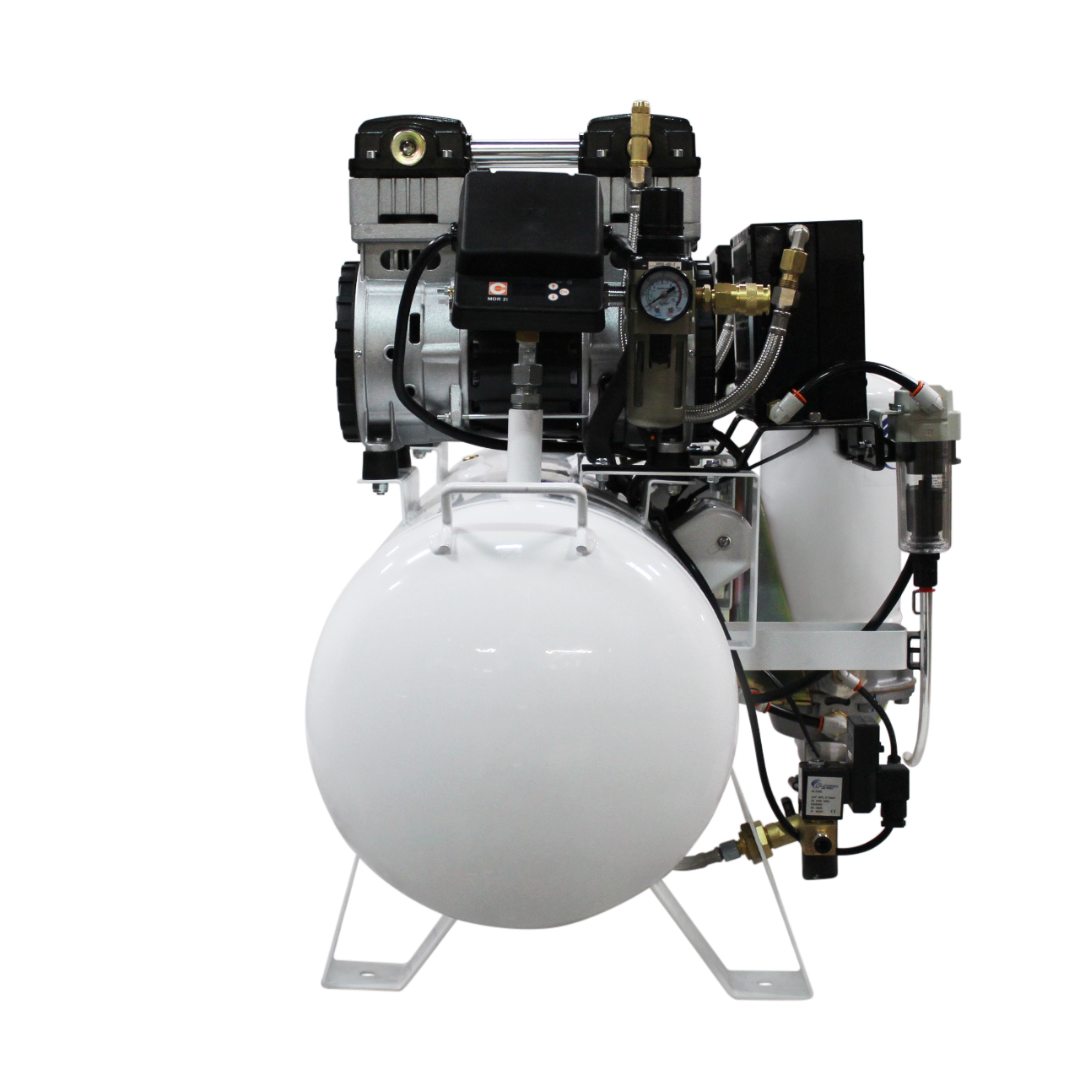 California Air Tools 20040DSMADC Powerful 4.0 Hp SMART Ultra Quiet & Oil-Free 20 Gallon Air Compressor with full system side profile.