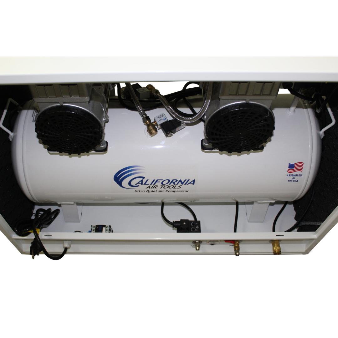 California Air Tools 20040SPCAD Ultra Quiet and Oil-Free 4.0 Hp Air Compressor in Sound Proof Cabinet with Auto Drain Valve dual pump internal system