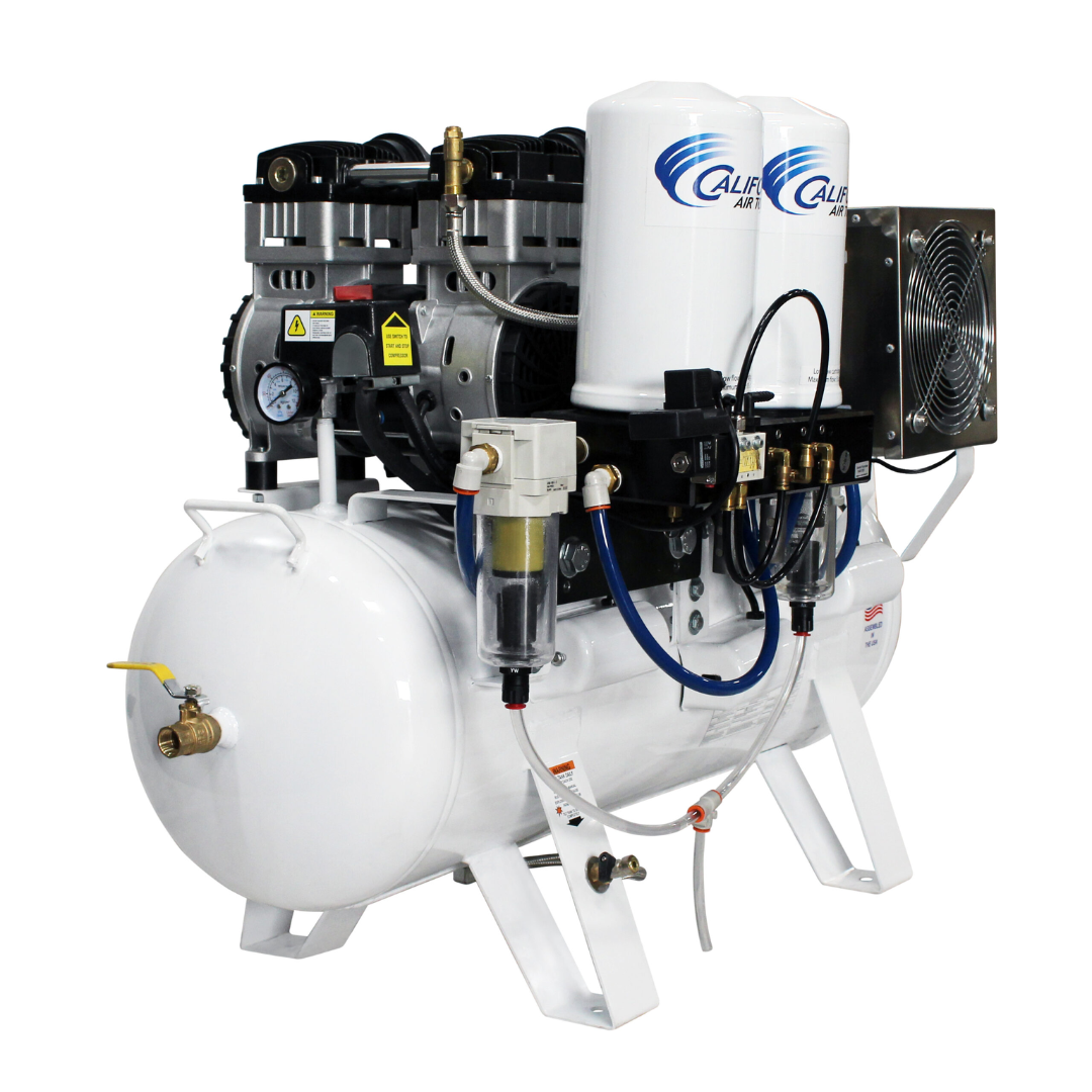 California Air Tools 20060DCC Powerful 6.0 Hp Ultra Quiet, Ultra Dry & Oil-Free 20-Gallon Air Compressor with 98% Air Drying System air dryer and regulator assembly close-up