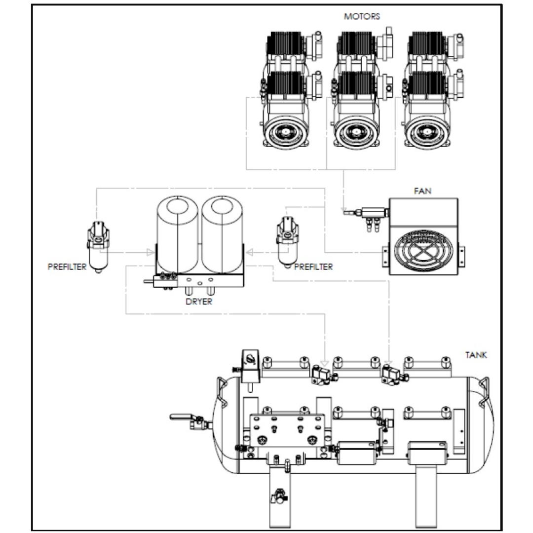 California Air Tools 20060DCC Powerful 6.0 Hp Ultra Quiet, Ultra Dry & Oil-Free 20-Gallon Air Compressor with 98% Air Drying System technical engineering drawing