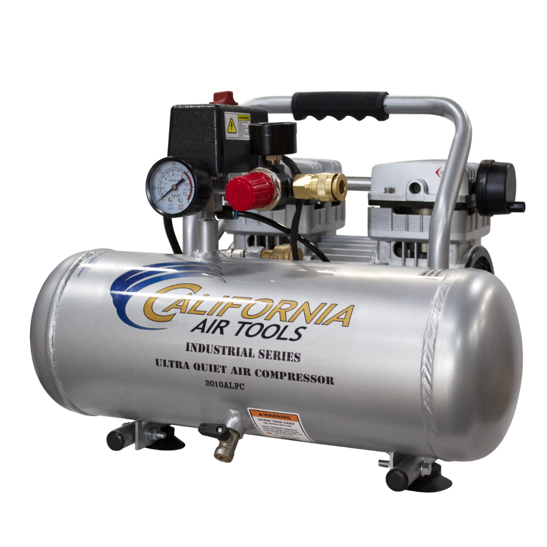 California Air Tools 2010ALFC Ultra Quiet 1.0 Hp, Oil-Free, Lightweight 2-Gallon Air Compressor (Industrial Series) side profile view