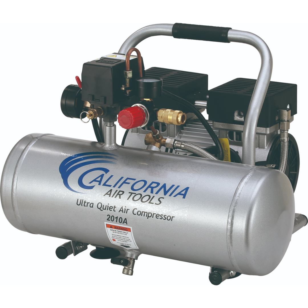 California Air Tools 2010A Ultra Quiet, Oil-Free, Lightweight 1.0 Hp 2 Gallon Air Compressor side profile view