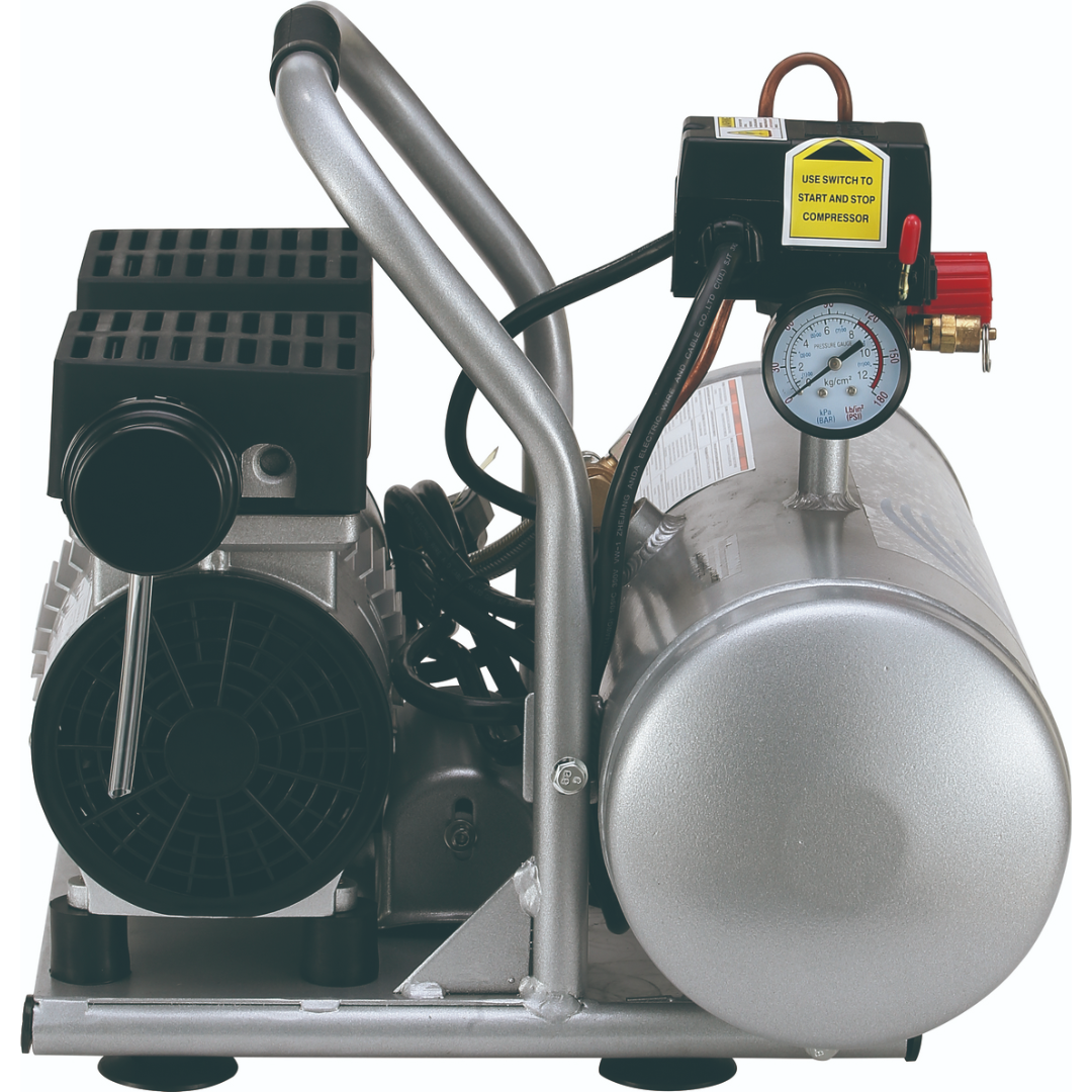 California Air Tools 2010A Ultra Quiet, Oil-Free, Lightweight 1.0 Hp 2 Gallon Air Compressor top handle and control layout