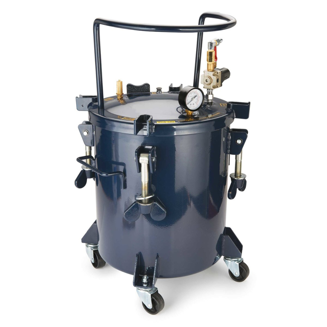 California Air Tools 365C 5 Gallon Pressure Pot for Resin Casting full unit with wheeled base and pressure regulator system