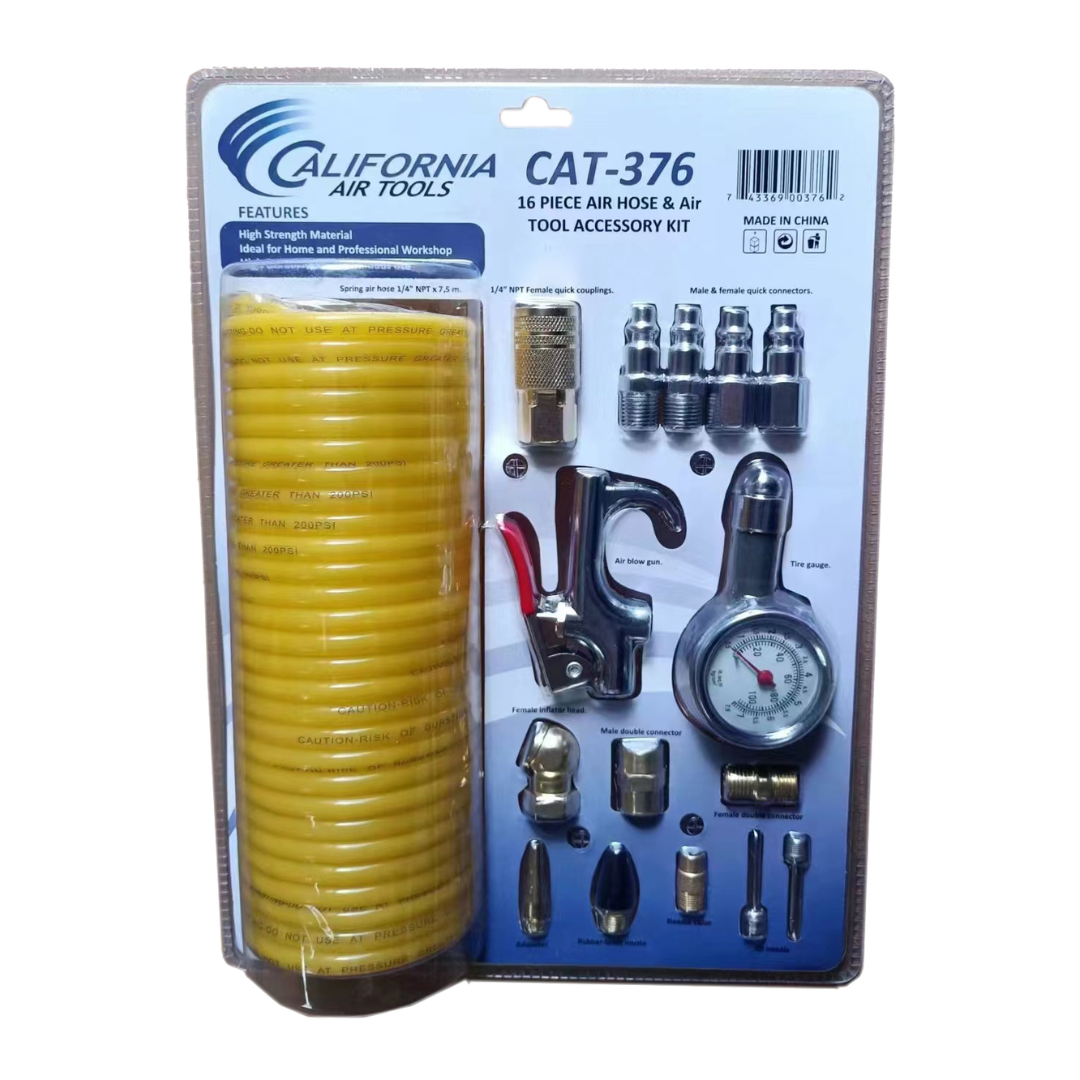 California Air Tools 376 16 Piece Air Hose & Air Tool Accessory Kit retail packaging displaying included air hose and accessory components