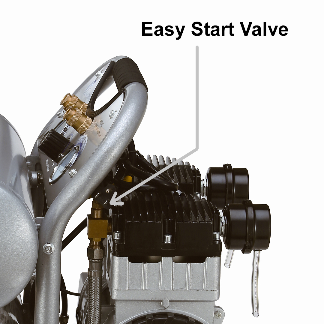 California Air Tools 4620AC Powerful 2.0 Hp ultra quiet oil-free air compressor top control panel with gauges regulator and quick connect fittings