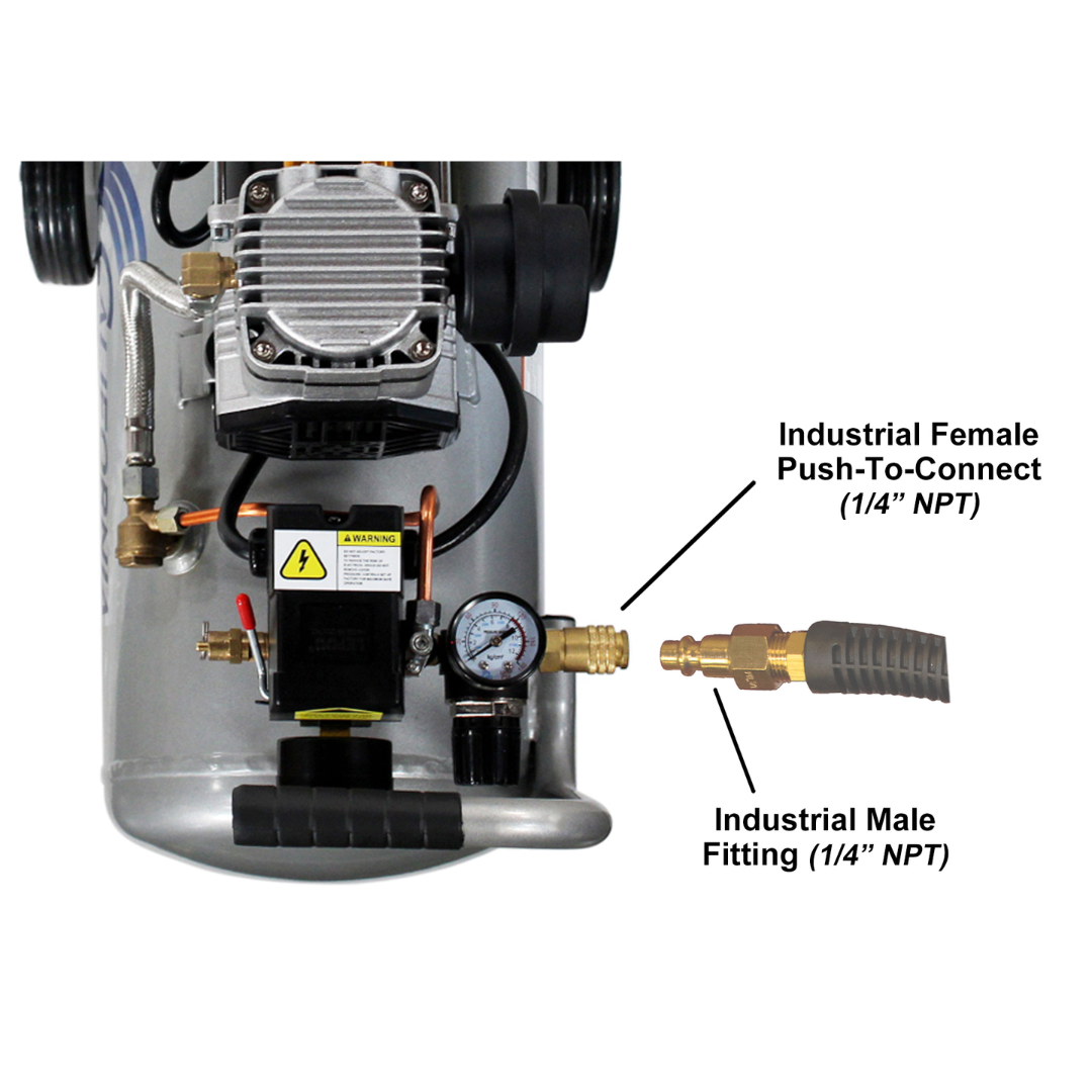 California Air Tools 4710W 4.7 Gal 1.0 Hp Quiet Air Compressor component diagram with labeled parts and operating features