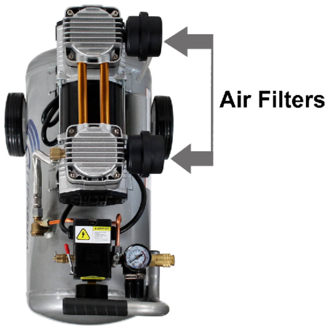 California Air Tools 4710W 4.7 Gal 1.0 Hp Quiet Air Compressor cutaway image showing internal pump layout and air filter position