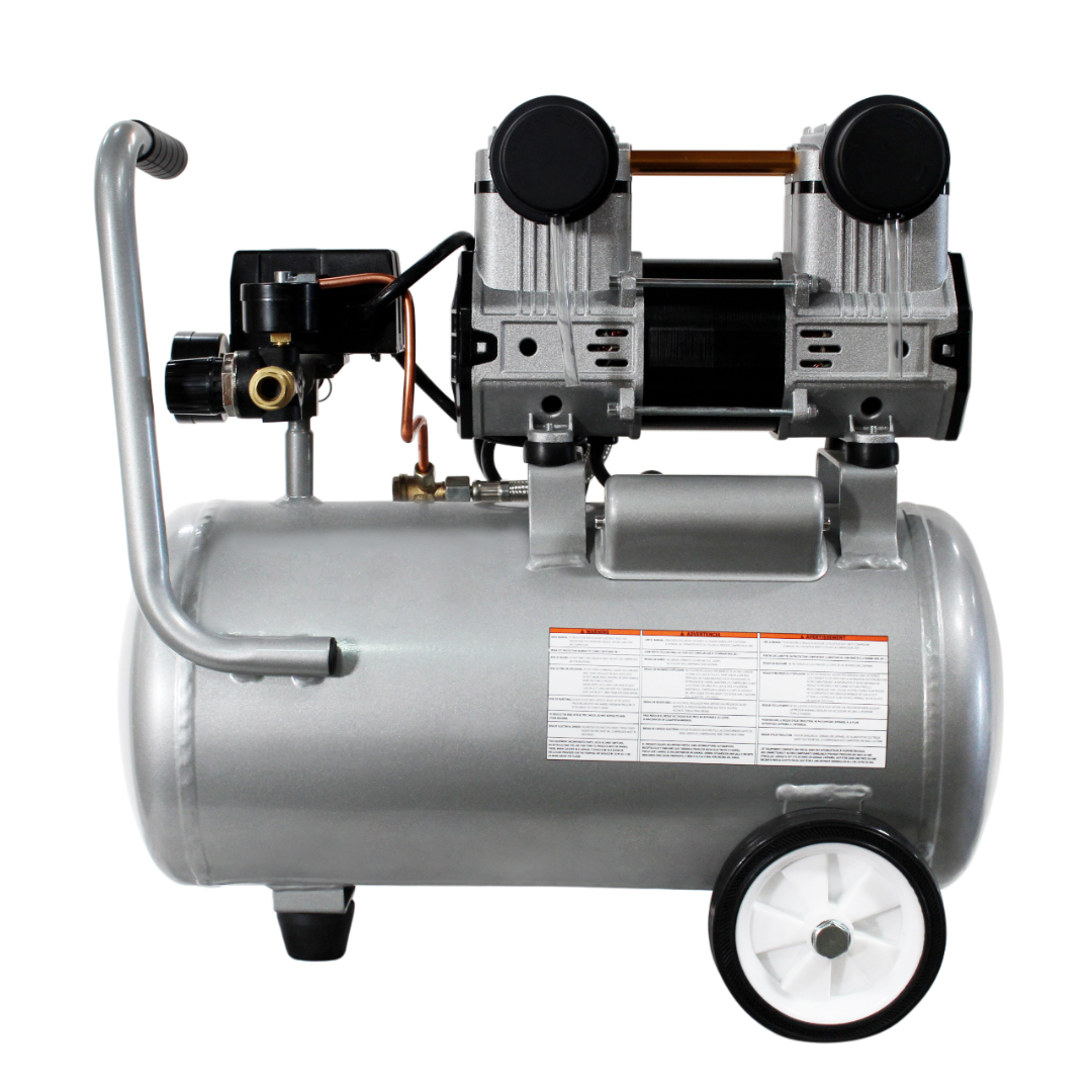 California Air Tools 4710W 4.7 Gal 1.0 Hp Quiet Air Compressor side view with motor assembly and horizontal tank layout.