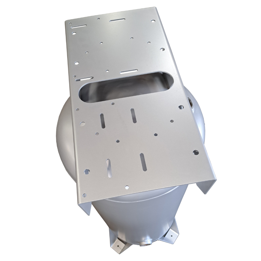 California Air Tools 60000-T 60 Gallon Steel ASME Air Receiver angled view showing inlet/outlet ports and structural design