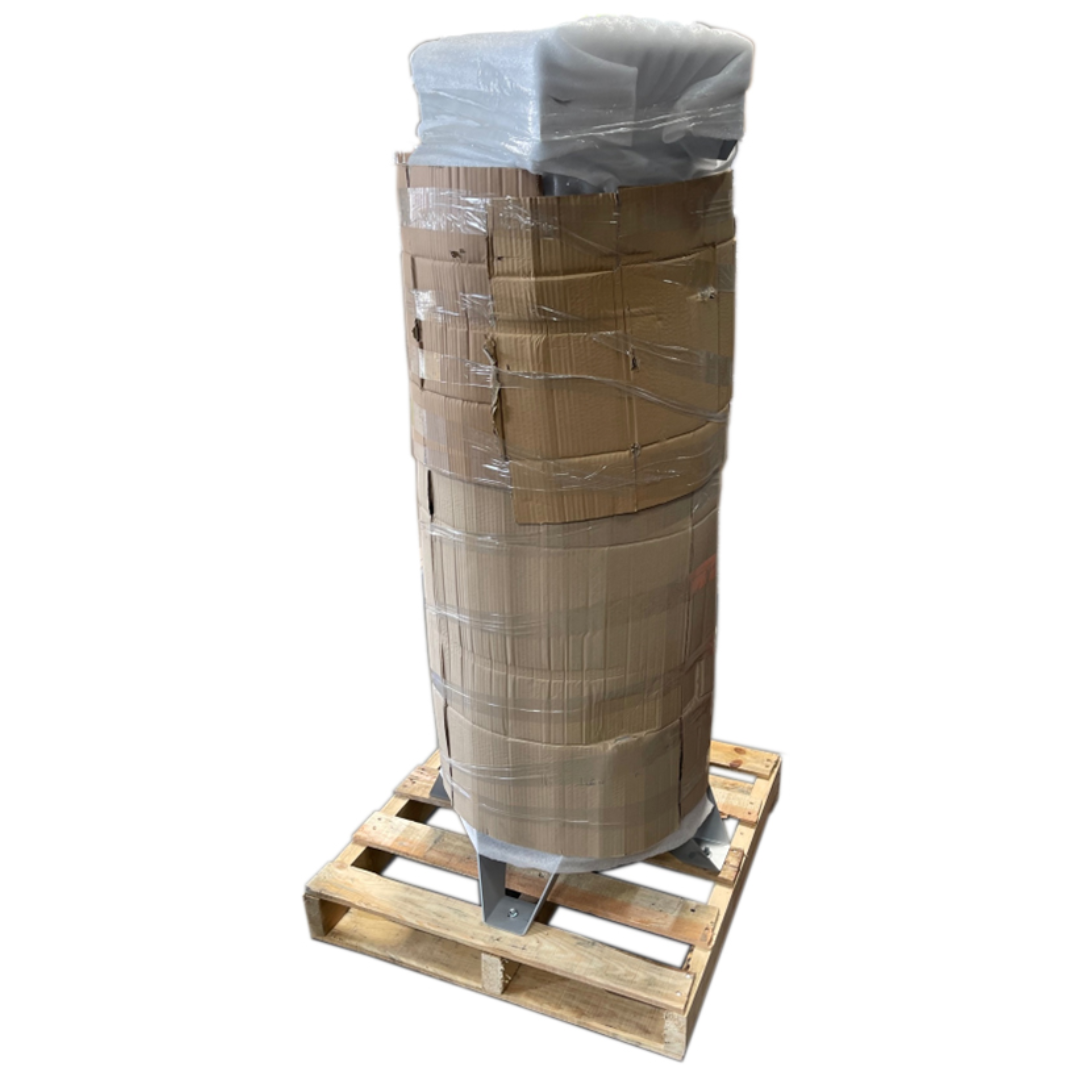 California Air Tools 60000-T 60 Gallon Steel ASME Air Receiver packaged on pallet for shipping and transport