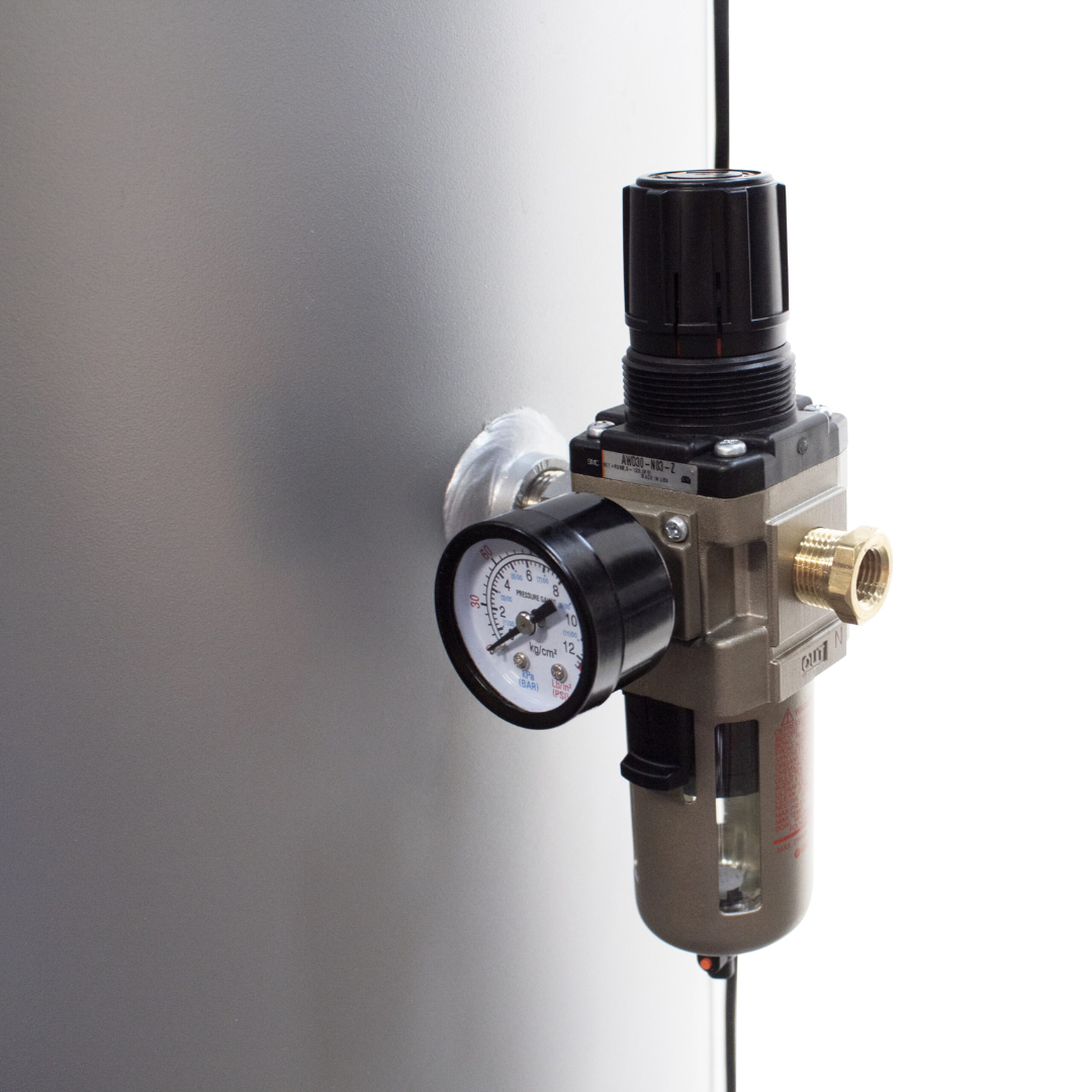 California Air Tools 60040DCADC air compressor air filter and regulator close-up for clean air output.