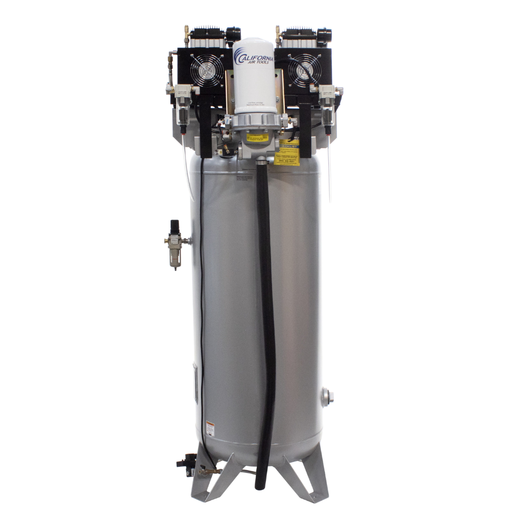 California Air Tools 60040DCADC air compressor alternate angle highlighting oil-free pump and heavy-duty steel tank