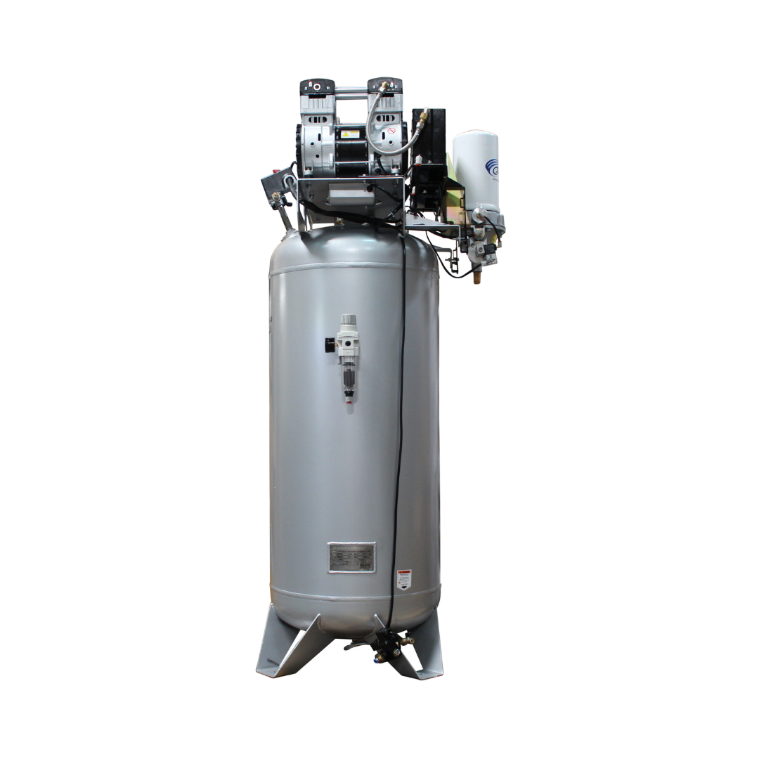 California Air Tools 60040DCADC air compressor side profile showing dual motor assembly and integrated drying system