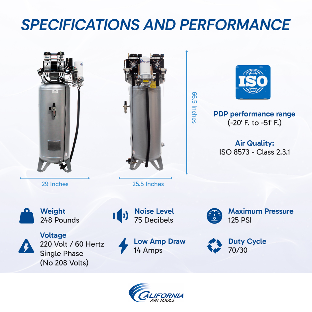 California Air Tools 60040DCADC air compressor technical specifications diagram with dimensions and layout