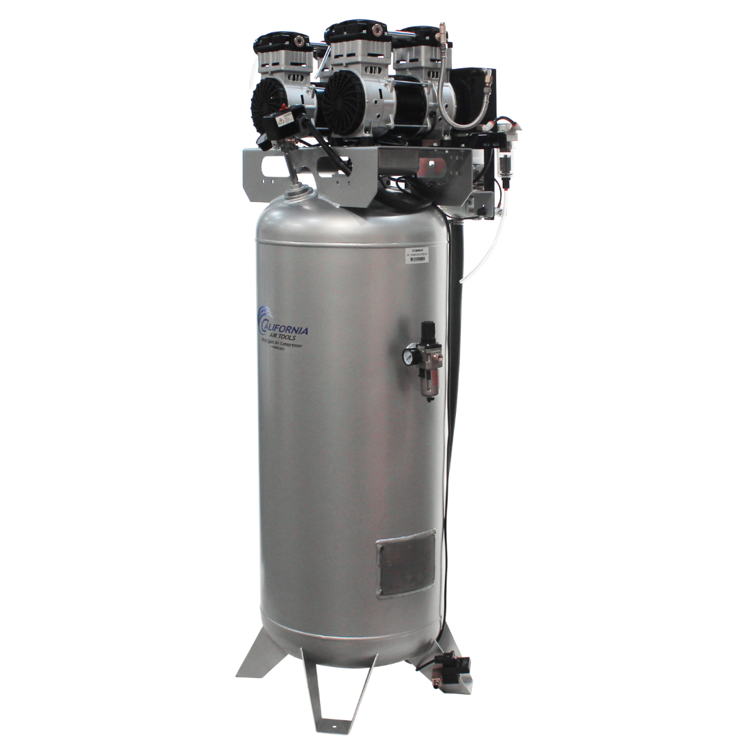 California Air Tools 60040DCADC air compressor side profile showing dual motor assembly and integrated drying system